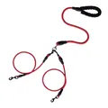 Durable red and black double dog leash with reflective nylon and padded handle - 1 to 2 Coupler / Red
