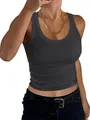 Nahaufnahme eines dunkelgrauen gerippten Damen-Tanktops mit schmaler, elastischer Passform - S / Oberteile / Dunkelgrau