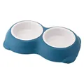 Durable blue and white double pet bowl with non-slip base for cats and small dogs - Medium (26*16*4cm) / Double Bowl (White Plastic Liner) / Dark Blue