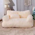 Plüschige cremefarbene Haustiersofa-Variante mit integrierter Größentabelle für Hunde und Katzen - Beige