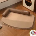 Premium waterproof brown dog bed with soft leather bolster and textured mat for pets - With Random Color Blanket / S: 48*38cm / Mocha Coffee