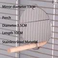 Detail van roestvrijstalen vogelspiegel met een houten zitstok van 10 cm bevestigd - Stavormige Stijl (190g)