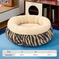 Cama redonda para mascotas con estampado de cebra y felpa suave para gatos y perros - Rollo de Cacao con Rayas de Tigre