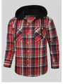 Camicia in flanella a scacchi rossi e blu con cappuccio per uomo, maniche lunghe - Taglia S / Top / Plaid Rosso Blu