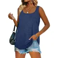 Detailed view of the blue square neck sleeveless tank top for women's summer style. - S / Tops / Navy Blue