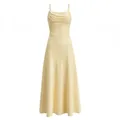 Elegant yellow satin slip dress with a cowl neck and thin spaghetti straps for summer. - S / Dresses / Champagne