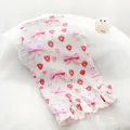 White pet vest for cats and dogs with cute pink bows and strawberry print patterns - S (1.5-2kg) / 3D Painted Pleated Skirt / Pink Sweetheart Bow