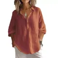 Camicetta da donna casual ampia con scollo a V e maniche lunghe color arancione - Taglia S / Top / rosso mattone