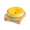 Gamelle en céramique pour animaux avec disque flottant et support en chêne naturel - Ensemble Support Simple (Vert + Orange + Support)