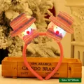LED Weihnachts-Stirnband mit zwei leuchtenden Schneemännern in Rosa, Größe 12x20cm - Gestreifter Stoff Doppel-Schneemann Stirnband (S3-6)