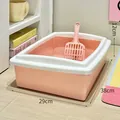 Pink semi-enclosed large cat litter box with scoop, 29x38x12cm size. - Semi-Enclosed Rectangle Litter Box / 38x29x12cm / Pink
