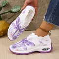 Baskets à enfiler en maille pour femme avec imprimé libellule violette et coussin d'air - 36 / Style Imprimé Libellule / Violet