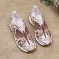 Baskets en maille blanche avec imprimé papillon élégant et accents de strass - 36 / Style Papillon Imprimé avec Strass / Brun avec Strass