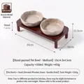 Cuencos dobles de cerámica con soporte elevado de madera de acacia para mascotas - Plato Mediano con Soporte Doble Cilíndrico