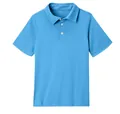 Front view of a light blue short-sleeved children's polo shirt with a classic collar design - 110 / Tops / Cyan