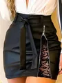 Sexy high waist faux leather bodycon skirt with lace patchwork and zipper detail - S / Black