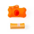 Bright orange bone-shaped pet waste bag dispenser set with one roll of refill bags - With Garbage Bags / Orange