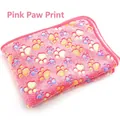 Soft pink coral fleece pet blanket with colorful paw print pattern for cats and dogs - Size S 25x25CM / Pink Paw
