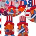 Handmade patriotic 4th of July gnome plush doll with American flag hat and orange beard - Independence Day Short Leg (C1-15/16)