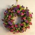 Guirnalda de flores de trompeta artificiales moradas y rosas para decorar puertas - 30cm / Verde