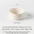Medium beige ceramic pet bowl with embossed cat paw design 16cm diameter 900ml capacity - Medium Cat Paw White Glaze Bowl [Tall]