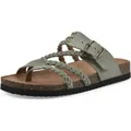 Gedetailleerd zijaanzicht van gevlochten dames sandalen in saliegroen met een kurkzool - 36 / Olijfgroen