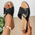 Elegant black wedge sandals for women featuring criss-cross straps and gold buckle detail - 36 / Cross Strap Metal Buckle Style / Red