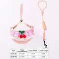 Cute pink checkered dog harness and leash set with cherry detail, size S/M measurements. - S / Gingham Pink Cherry