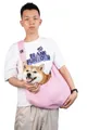 Breathable pink pet sling carrier shown with a dog inside for outdoor portability - Pets Within 7.5kg / Pink