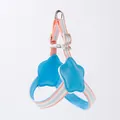 Detail of blue star-shaped dog harness with colorful striped straps and safety buckles - L / Harness Only / Sky Blue