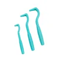 Set mit drei türkisfarbenen Zeckenhaken aus Kunststoff für Hunde und Katzen - Dreiteiliges Set / Blau