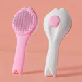 Ergonomic self-cleaning pet grooming brush for cats and dogs in pink and white color - OPP Bag Packaging / Pink White