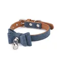Elegant blue felt pet collar featuring a classic bowtie and a silver bell detail - One Size: Neck 22-28cm / Blue
