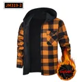 Casual men's orange and black plaid hooded shirt with warm thick black fleece lining - S / Tops / Orange and Black Plaid (JM319-2)