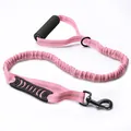 Heavy-duty pink reflective bungee dog leash with dual foam and plastic comfort handles - Pink