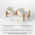 Cuencos dobles de cerámica para gatos con soporte de bambú elevado y huellas de patas en relieve - Cuenco Mediano Bajo y Alto + Soporte de Bambú Elevado Integrado