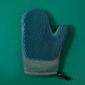 Teal silicone pet grooming glove with breathable mesh for de-shedding and massage - Regular Fit / Blue