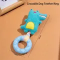 Cute little crocodile plush dog squeaky chew toy with durable blue TPR rubber ring - 19x7cm / Crocodile Style