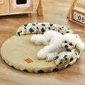 Kühlendes Haustierbett im Sommer mit Bambusmatte für Hunde und Katzen, gemütlich - Grün Geblümt