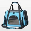 Durable breathable blue portable pet carrier bag for cats and dogs with mesh windows - Small Fleece Mat Style / Light Blue