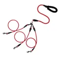 Reflective 3-way braided nylon dog leash with a padded handle and swivel connector - 3-in-1 / Red