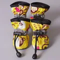 Botas cálidas amarillas para perros con estampado de mono y tira reflectante para mascotas - No. 1 / Zapatos con Patrón de Mono Suela Blanda / Amarillo