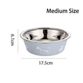 Medium size stainless steel pet bowl with bone and paw pattern in light blue finish - M / Blue