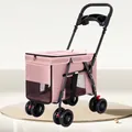 High-quality foldable multifunctional pink pet stroller designed for medium and large dogs - Fits pets up to 20kg / Pink
