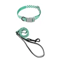 Set de collar y correa para perro impreso en verde con patrones de remolinos y cuadros - Juego de Collar y Correa / 1.5cm*120cm / Nube de la Suerte Verde Hierba