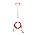Detailed view of the heavy-duty spiral dog tie-out stake and red steel wire cable set - Spiral Stake + Thickened Steel Cable / 6mm*3m (10ft) / Red