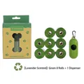 Lavender scented green dog waste bags set with 8 rolls and 1 dispenser - 8 Rolls/Pack (With Dispenser)