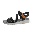 Side view of lightweight black elastic sandals with a comfortable grey platform sole. - 36 / Black