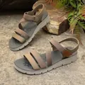 Lightweight brown elastic strap sandals with comfortable thick sole for beach wear - 36 / Khaki