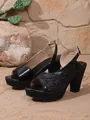 Black platform chunky high heel sandals with sequins for elegant summer style - 36 / Black